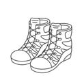 Trekking hiking boots. Shoes shop. Editable stroke size. Royalty Free Stock Photo