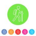 Trekking hiking with stick bacpack icon flat web sign symbol logo label Royalty Free Stock Photo