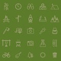 Trekking line color icons on green background