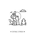 Trekking line icon. Editable illustration