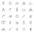 Trekking line icons with reflect on white background