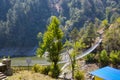 Trekking in Nepal with beautiful Mohini Jharana Waterfall, Trekking Route, Suspension bridges Royalty Free Stock Photo