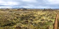 Trekking path around Landmannalaugar moss hills and volcano Iceland landscape Royalty Free Stock Photo