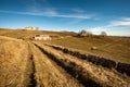 Trekking path and Farmhouses on Lessinia Plateau in Autumn - Veneto Italy Royalty Free Stock Photo