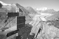 Trekking path with panoramic view to the melting Aletschglacier Royalty Free Stock Photo