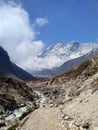 Trekking route towards Kongde Ri mountain from Gokyo village in Nepal