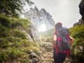 Trekking scene in the Italian alps on Grigna mountain Royalty Free Stock Photo