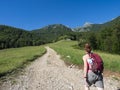 Trekking scene in the italian alps of Lombardy Royalty Free Stock Photo