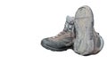 Trekking shoes broken after intensive use (isolated) Royalty Free Stock Photo