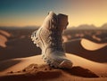 Trekking shoes in desert sand. Military sport trekking footwear. Combat boots. Generative AI Royalty Free Stock Photo