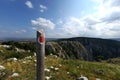 Trekking sign on mountain top Royalty Free Stock Photo