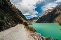 Trekking to Laguna 69 and passing by Laguna de Llanganuco in Peru Cordillera Blanca Royalty Free Stock Photo