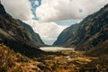 Trekking to Laguna 69 and passing by Laguna de Llanganuco in Peru Cordillera Blanca Royalty Free Stock Photo