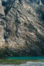 Trekking to Laguna 69 and passing by Laguna de Llanganuco in Peru Cordillera Blanca Royalty Free Stock Photo