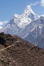 Trekking trail with Ama Dablam mountain peak, Everest region Royalty Free Stock Photo