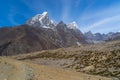 Trekking trail from Dingboche to Lobuche village, Everest region Royalty Free Stock Photo