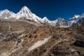 Trekking trail to Everest base camp in Sagarmatha national park, Himalaya mountain range in Nepal Royalty Free Stock Photo