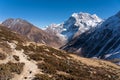 Trekking trail to Larkya pass in Manaslu circuit trekking route, Himalaya mountain range in Nepal Royalty Free Stock Photo