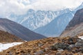 Trekking trail to Tagnag village after cross Chola pass in Everest base camp trekking, Himalaya mountains range in Nepal