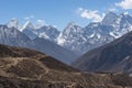Trekking trail to Thukla pass with Kangtega mountain peak, Everest region Royalty Free Stock Photo