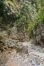 Trekking on a winding path through Imbros gorge near Chora Sfakion, island of Crete Royalty Free Stock Photo
