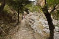 Trekking on a winding path through Samaria gorge, south west part of Crete island