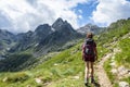 Trekking woman in the italian alps Royalty Free Stock Photo