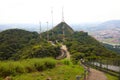 Trellis with many parables and television and radio antennas on Jaragua Peak, Sao Paulo, Brazil Royalty Free Stock Photo