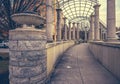 Trellis and walkway at Pack Square Park, in downtown Asheville, North Carolina ,USA. Royalty Free Stock Photo