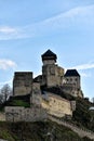 Trencin castle, Slovakia - The castle on top of a hill with its towers and fortified walls. Royalty Free Stock Photo