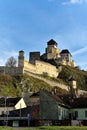 Trencin castle, Slovakia - The castle on top of a hill with its towers and fortified walls. Royalty Free Stock Photo