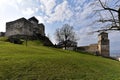 Trencin castle, Slovakia - The castle on top of a hill with its towers and fortified walls. Royalty Free Stock Photo