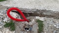 Trench dug through sidewalk in Portugal to lay fibre optic cables. Royalty Free Stock Photo