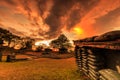 Trenches and bunkers in the sunset