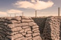 The Trenches of world war one sandbags in Belgium