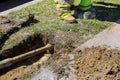 Trenchless laying of communications, fiber optic and water pipes with horizontal directional drilling technology machine Royalty Free Stock Photo