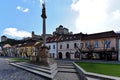 Trencin castle as seen from the main square in the old town Royalty Free Stock Photo