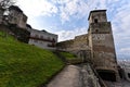 Trencin castle, Slovakia - The castle on top of a hill with its towers and fortified walls. Royalty Free Stock Photo