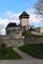 Trencin castle, Slovakia - The castle on top of a hill with its towers and fortified walls. Royalty Free Stock Photo