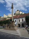 Trencin city castle and town square, Slovakia Royalty Free Stock Photo