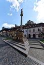 Trencin castle as seen from the main square in the old town Royalty Free Stock Photo