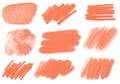 Trend apricot color markers and watercolor stripes on white background for wallpaper and stickers