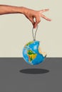 Trend artwork sketch composite photo collage of surreal image earth planet globe like toy bite apple human huhe hands Royalty Free Stock Photo