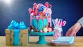 On trend candyland fantasy drip novelty birthday cake Royalty Free Stock Photo