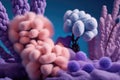Trend color, creative coral and purple background, cotton candy. AI generation