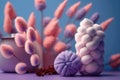 Trend color, creative coral and purple background, cotton candy. AI generation