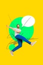 Trend image vertical photo collage of happy man run chatterbox icon communication concept speech mind dialogue message