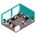 Trend isometric people, a room, an office Rear view of a large office room, work, office workers, businessmen Royalty Free Stock Photo