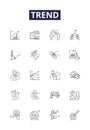 Trend line vector icons and signs. Latest, Up-to-date, Current, Style, In, Popular, Emerging, Modern outline vector