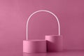 Trend magenta background and cylinder podium mockup and arch for product demonstration